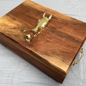 Vintage Wooden Box W/ Brass Horse Head doorknocker VA metal crafters And Handles